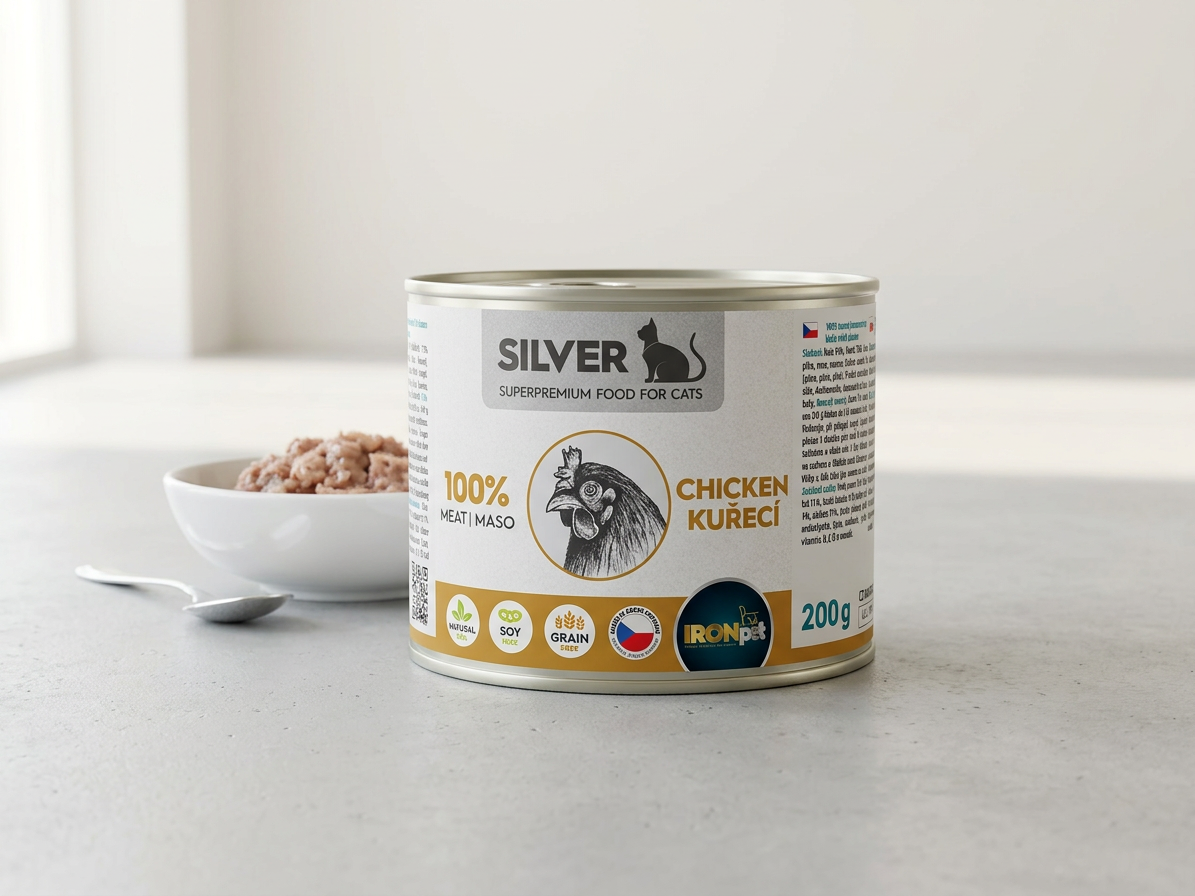 IRONpet Silver Cat Kuřecí 100% masa, konzerva 200 g
