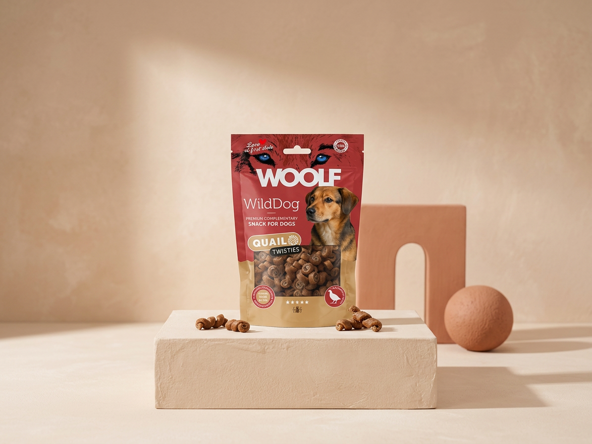 Pamlsek pro psy WOOLF WildDog poch. Twisties Quail&Cod, 100 g