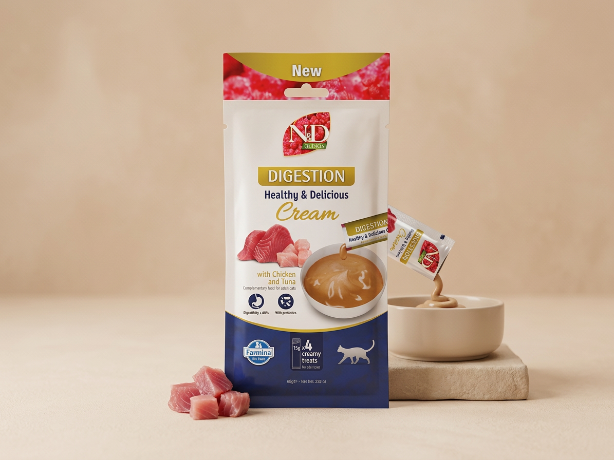 Kapsička pro kočky N&D QUINOA Cat Cream pamlsek Digestion Chicken & Tuna Adult, 60 g
