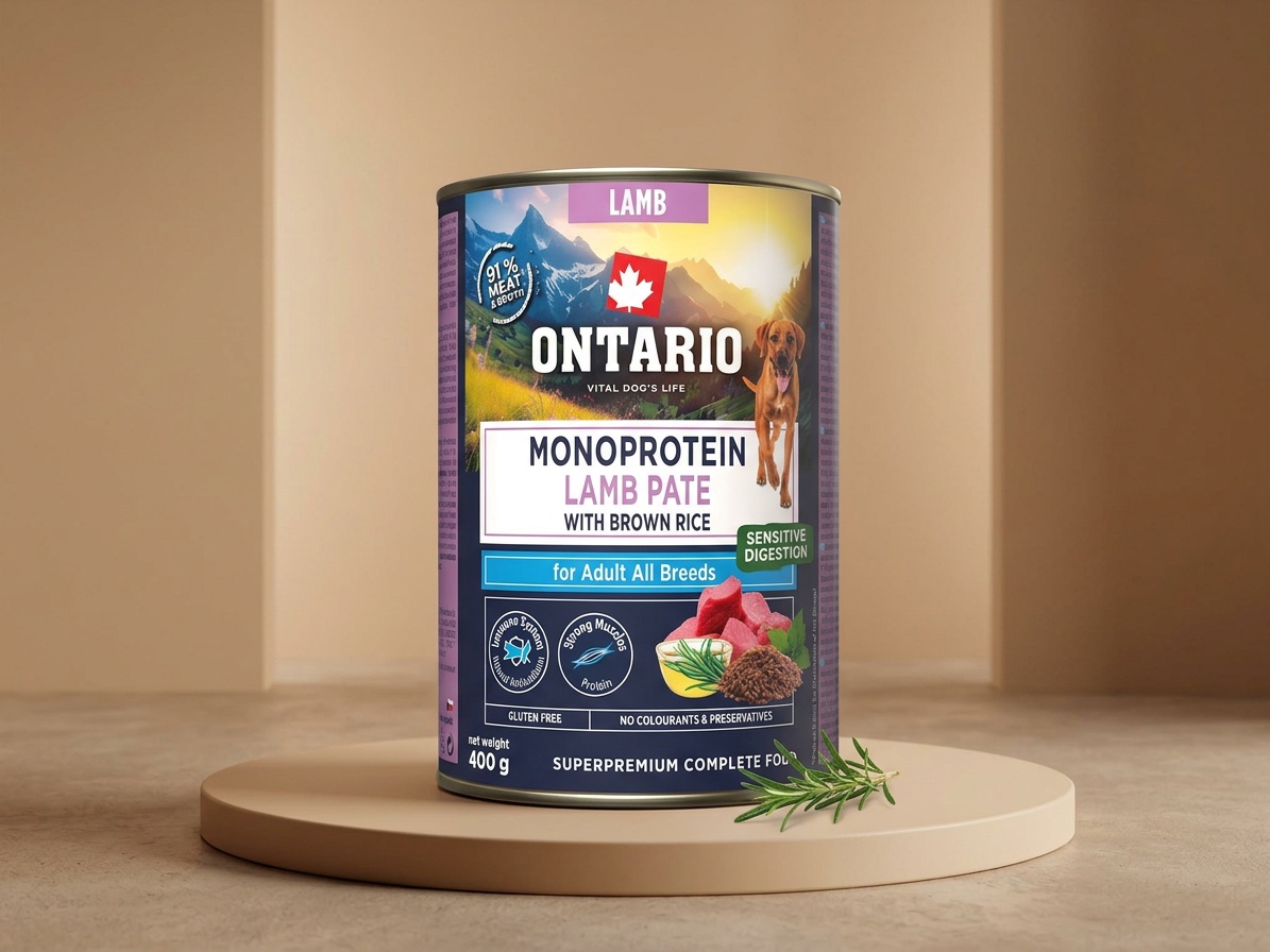 Konzerva Ontario Adult monoprotein jehněčí pate s hnědou rýží 400g