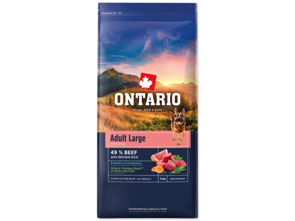 Krmivo Ontario Adult Large Beef & Brown Rice 12kg