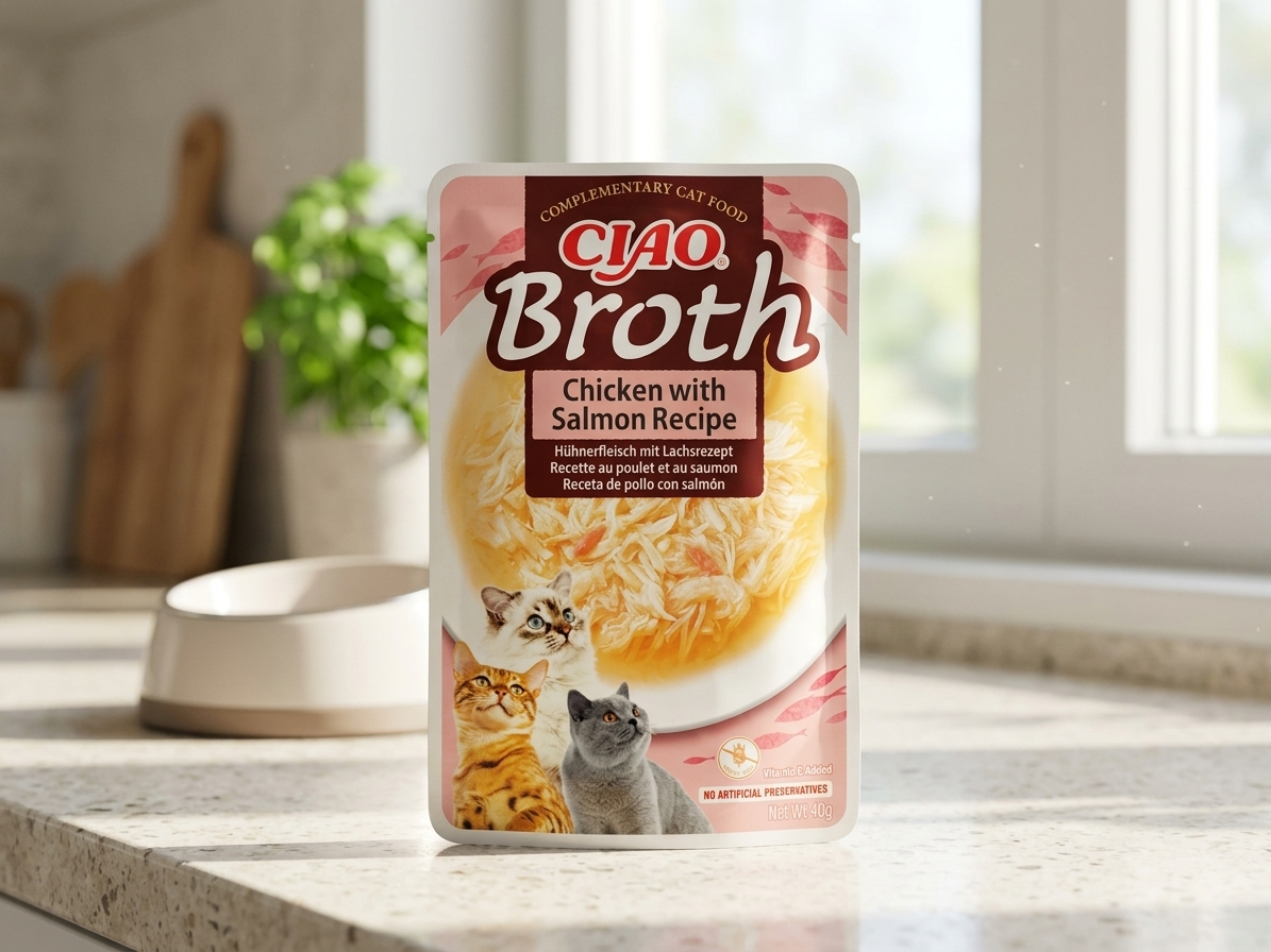 Churu Cat Broth kuře s lososem – doplňková kapsička 40 g