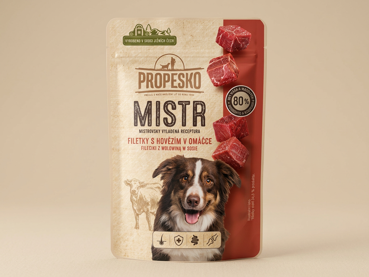 PROPESKO Dog Mistr hovězí v omáčce, kapsa 85 g