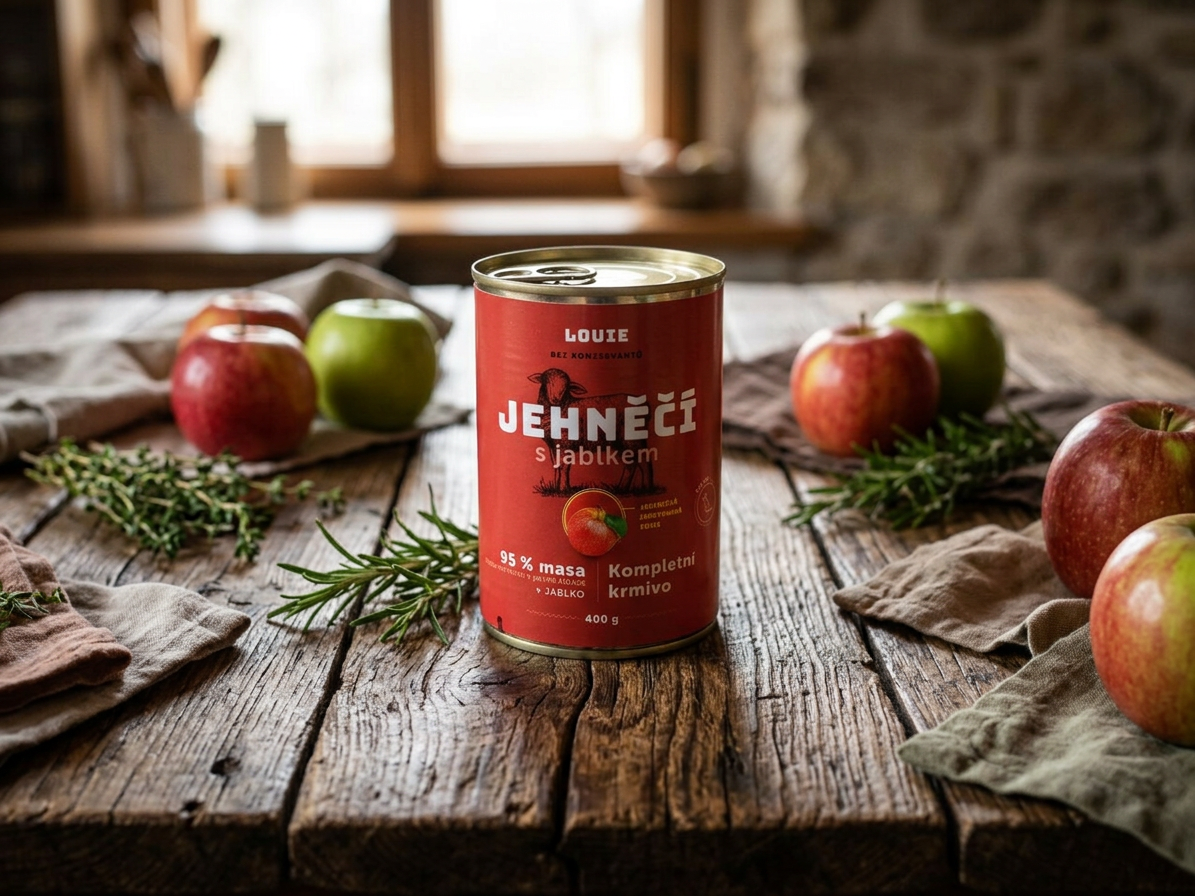 Konzerva LOUIE jehněčí s jablkem 400g
