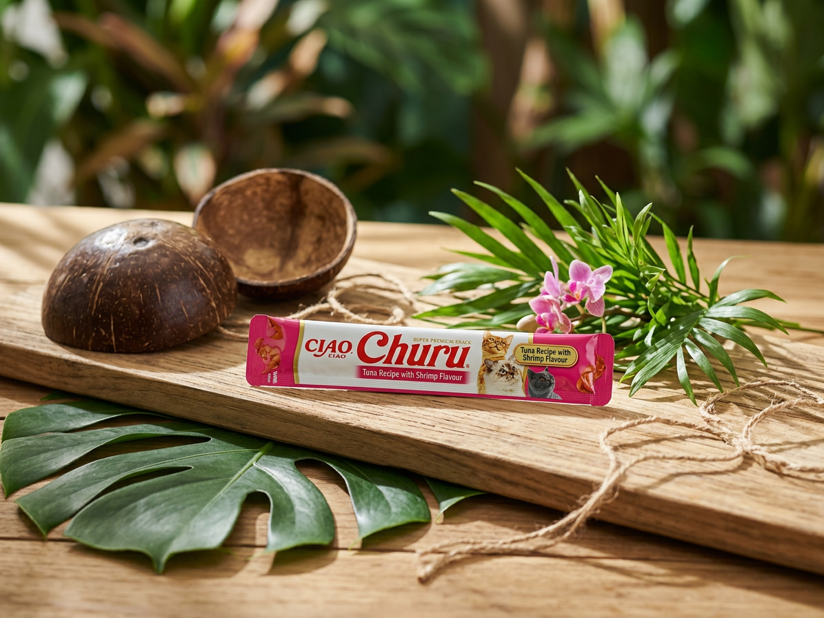 Churu cat masové pyré - tuňák, krevety 56g