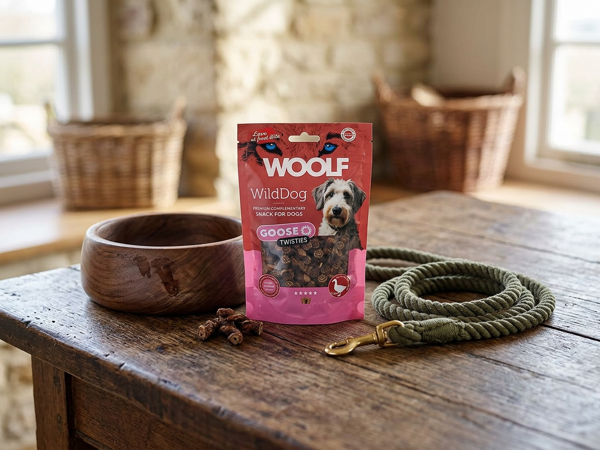 Pamlsek pro psy WOOLF WildDog poch. Twisties Goose&Cod, 100 g