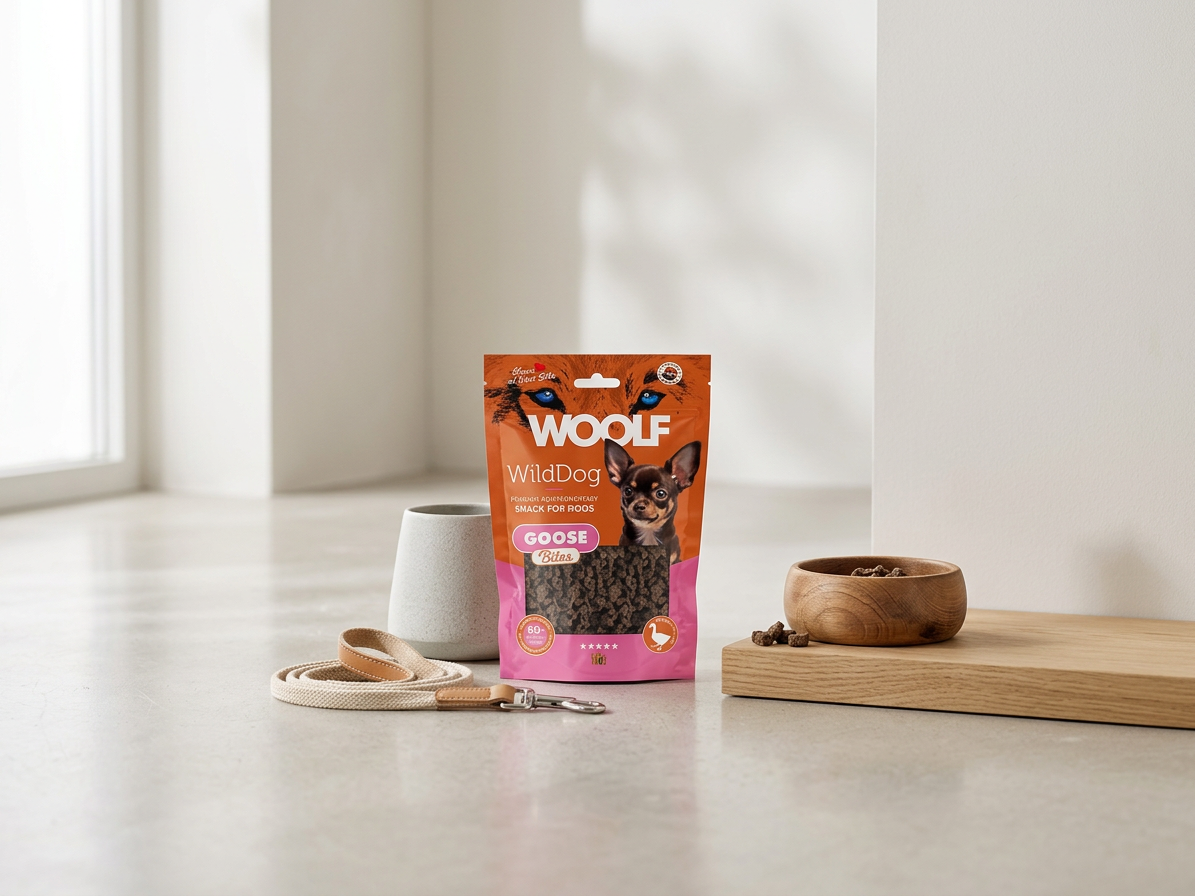 Pamlsek pro psy WOOLF WildDog poch. Bites Soft Goose, 100 g