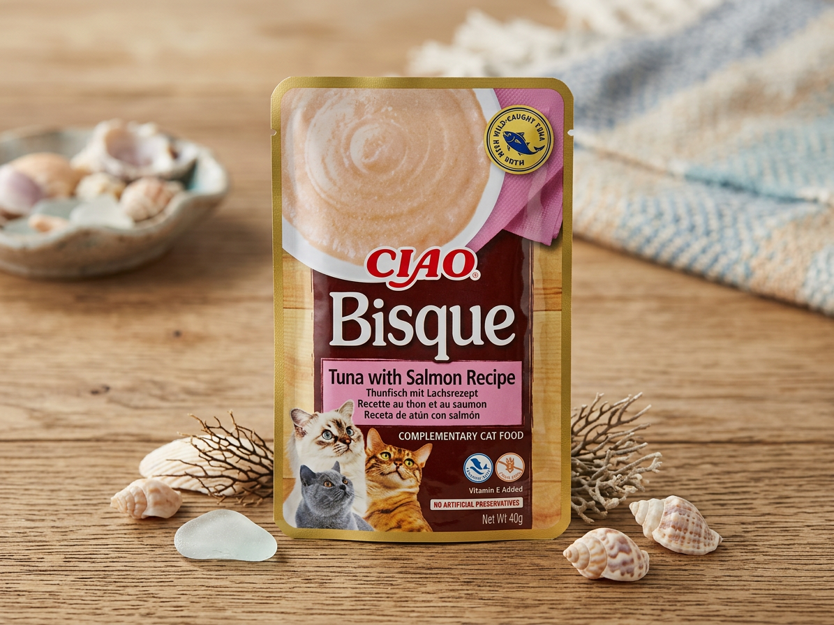 Churu Cat Bisque tuňák a losos – krémové krmivo pro kočky 40 g