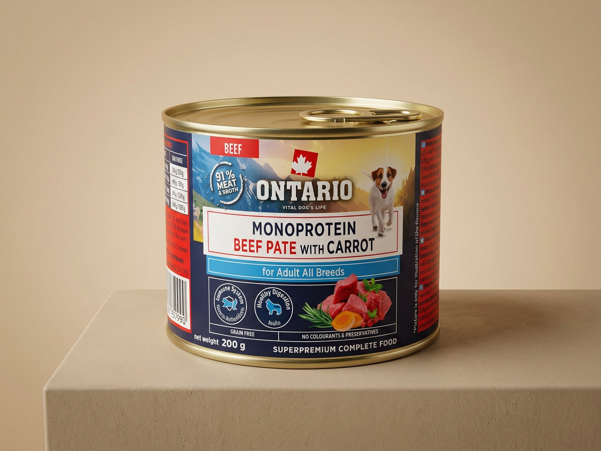 Konzerva Ontario Adult monoprotein hovězí pate s mrkví 200g
