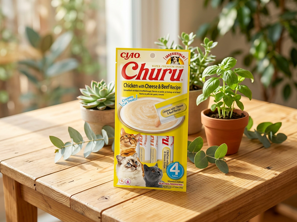 Churu cat masové pyré - kuře, hovězí a sýr 56g