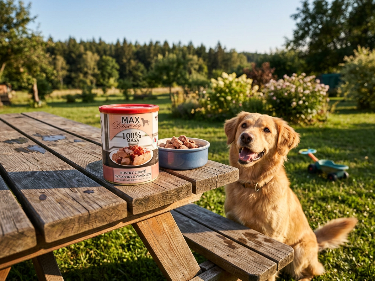 MAX Deluxe Dog kostky libové svaloviny s vemínkem, konzerva 800 g