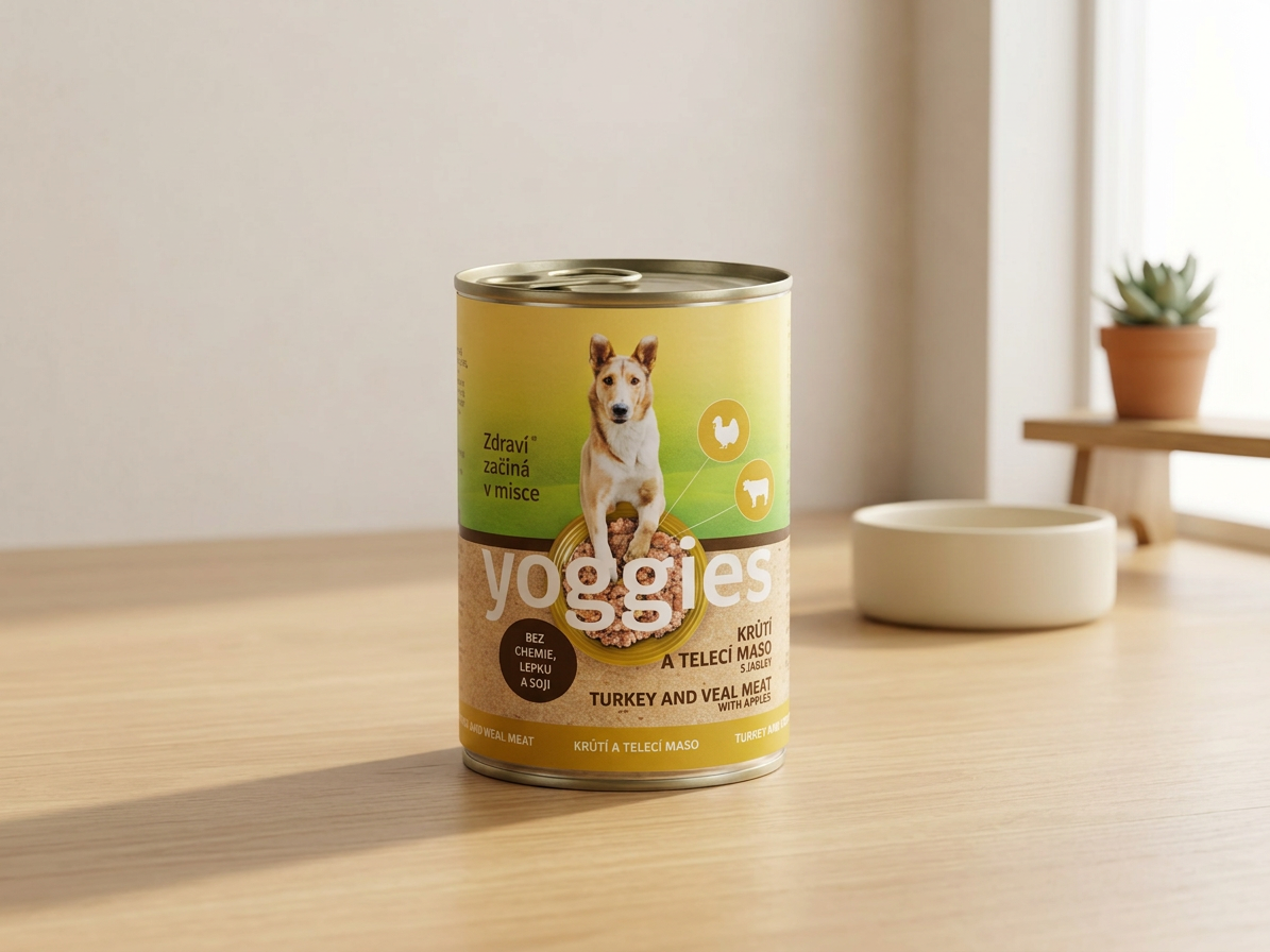 Konzerva pro psy Yoggies krůtí a telecí konzerva s jablky, 400g