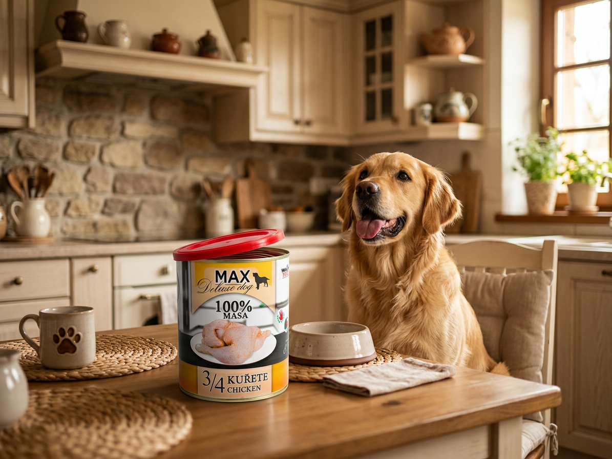 MAX Deluxe Dog 3/4 kuřete, konzerva 800 g