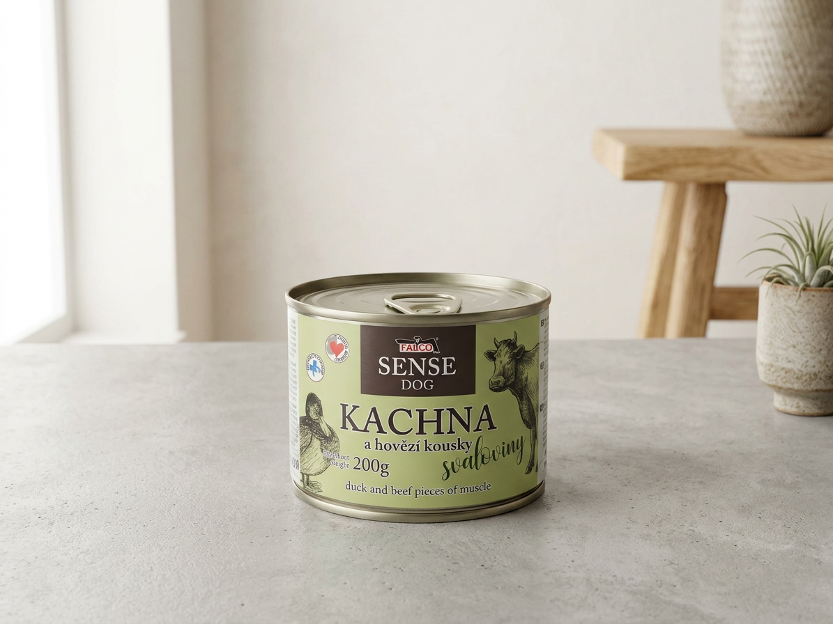 FALCO SENSE Dog kachna a hovězí kousky svaloviny, konzerva 200 g
