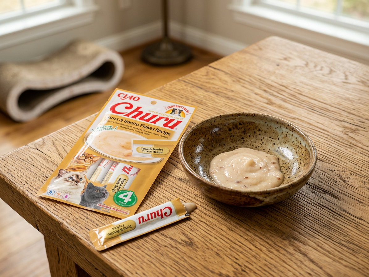 Churu cat masové pyré - tuňák, tuňákové kousky 56g