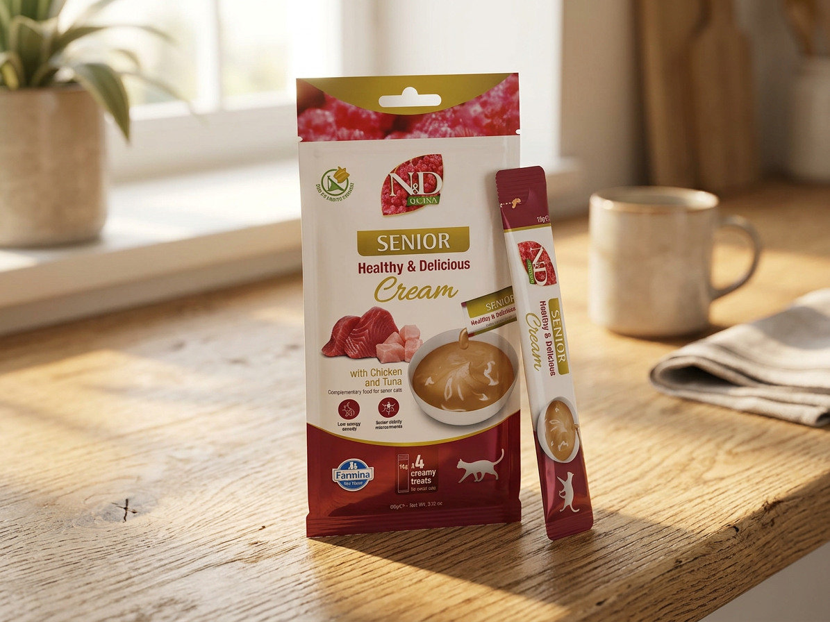 Kapsička pro kočky N&D QUINOA Cat Cream pamlsek Chicken & Tuna Senior, 60 g