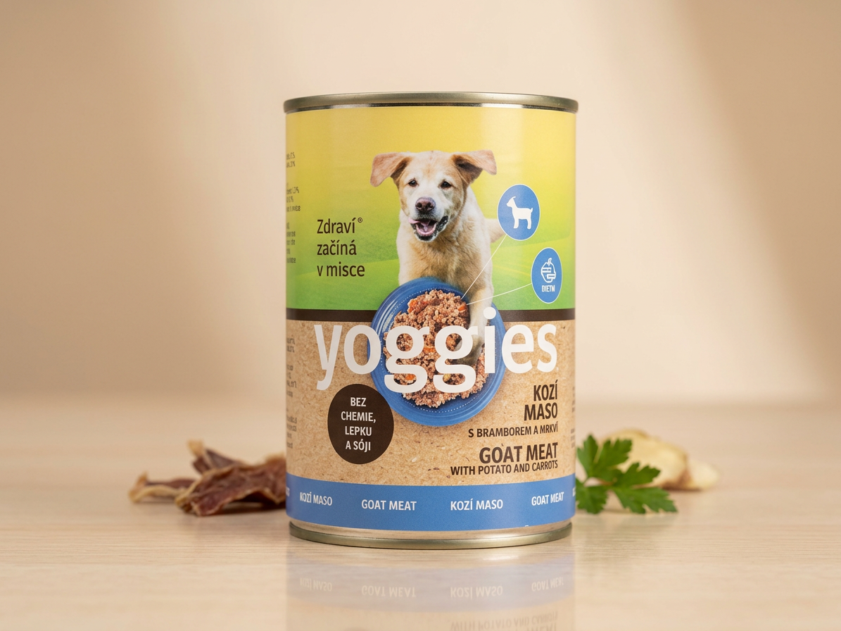 Konzerva pro psy Yoggies kozí maso s bramborem a mrkví 400g