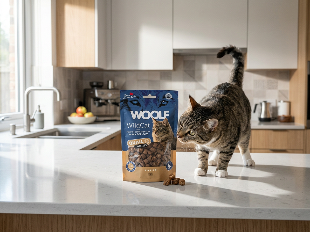 Pamlsek pro kočky WOOLF WildCat Twisties Snack Quail, 50 g