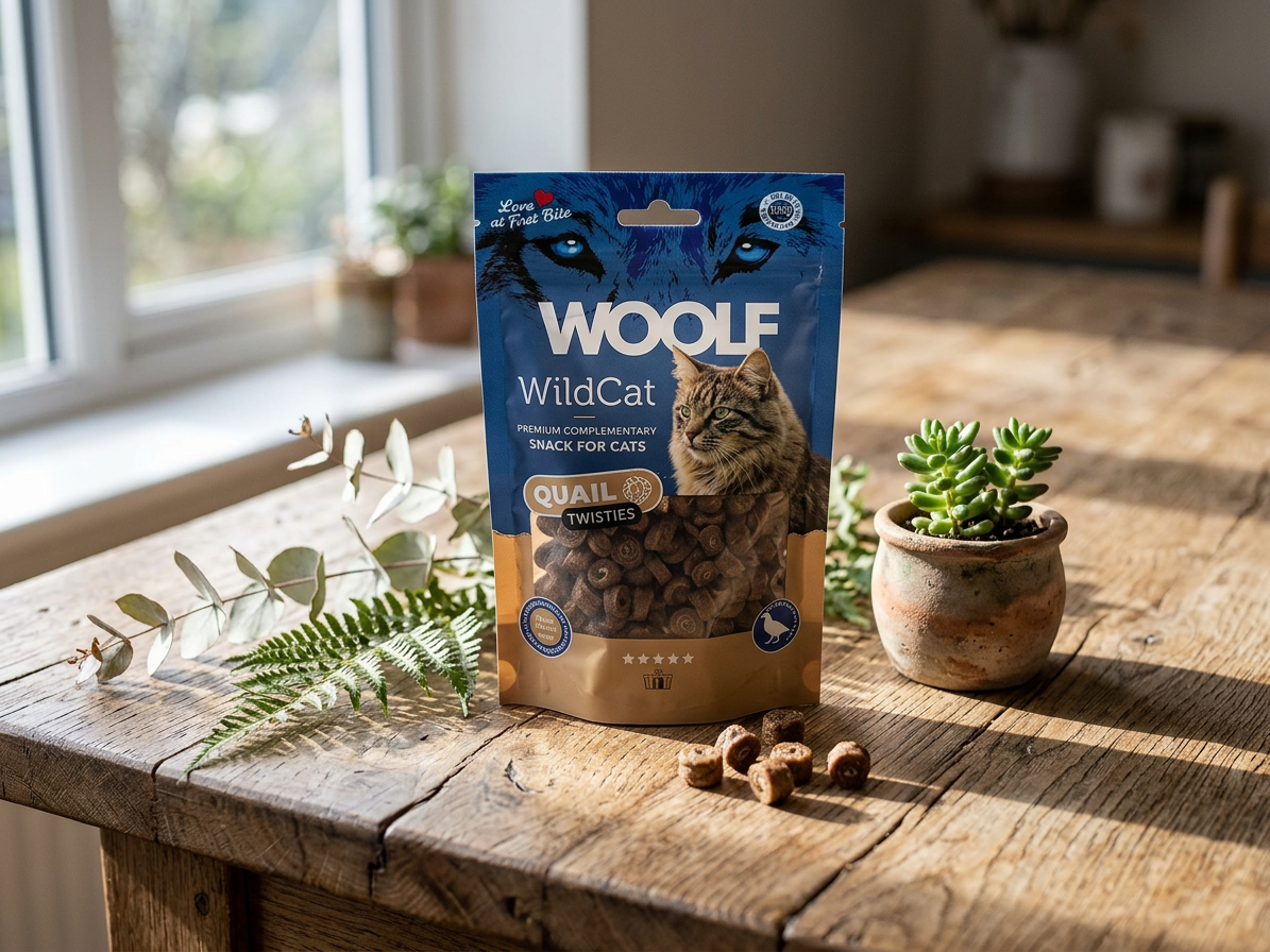 Pamlsek pro kočky WOOLF WildCat Twisties Snack Quail, 50 g