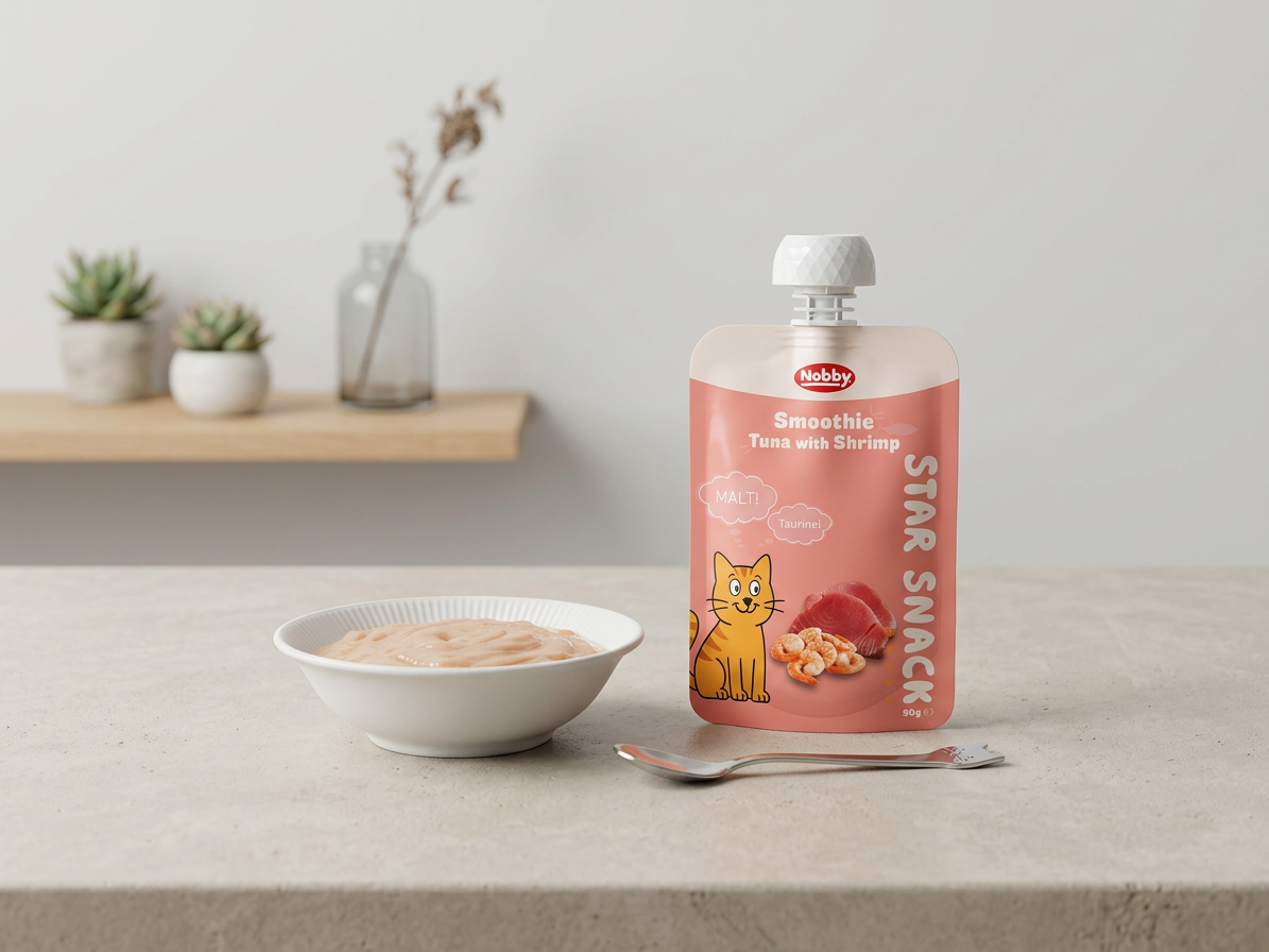 Kapsička pro kočky Nobby StarSnack SMOOTHIE tuňák s krevetami a sladem, cca 90 g