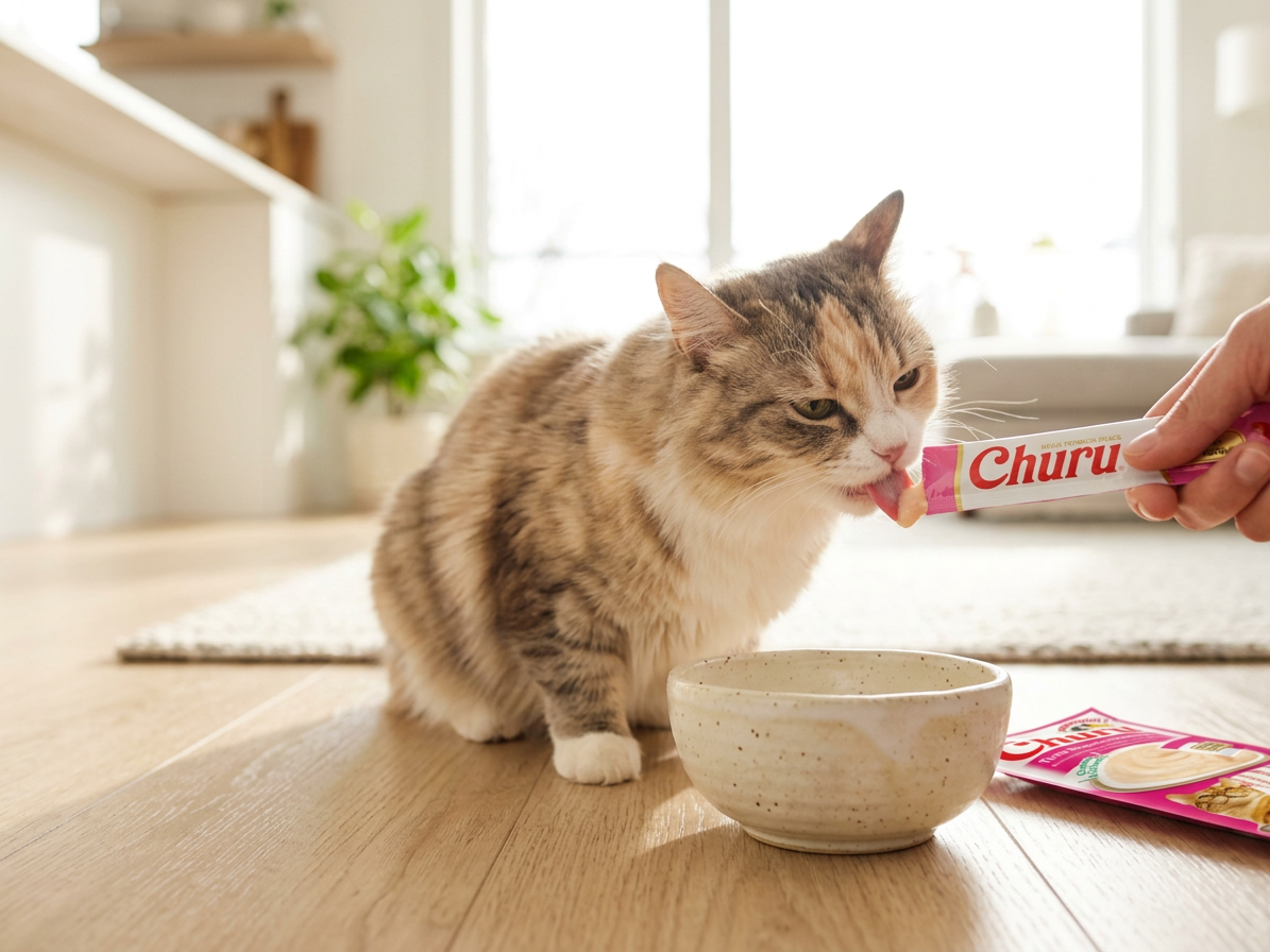 Churu cat masové pyré - tuňák, krevety 56g