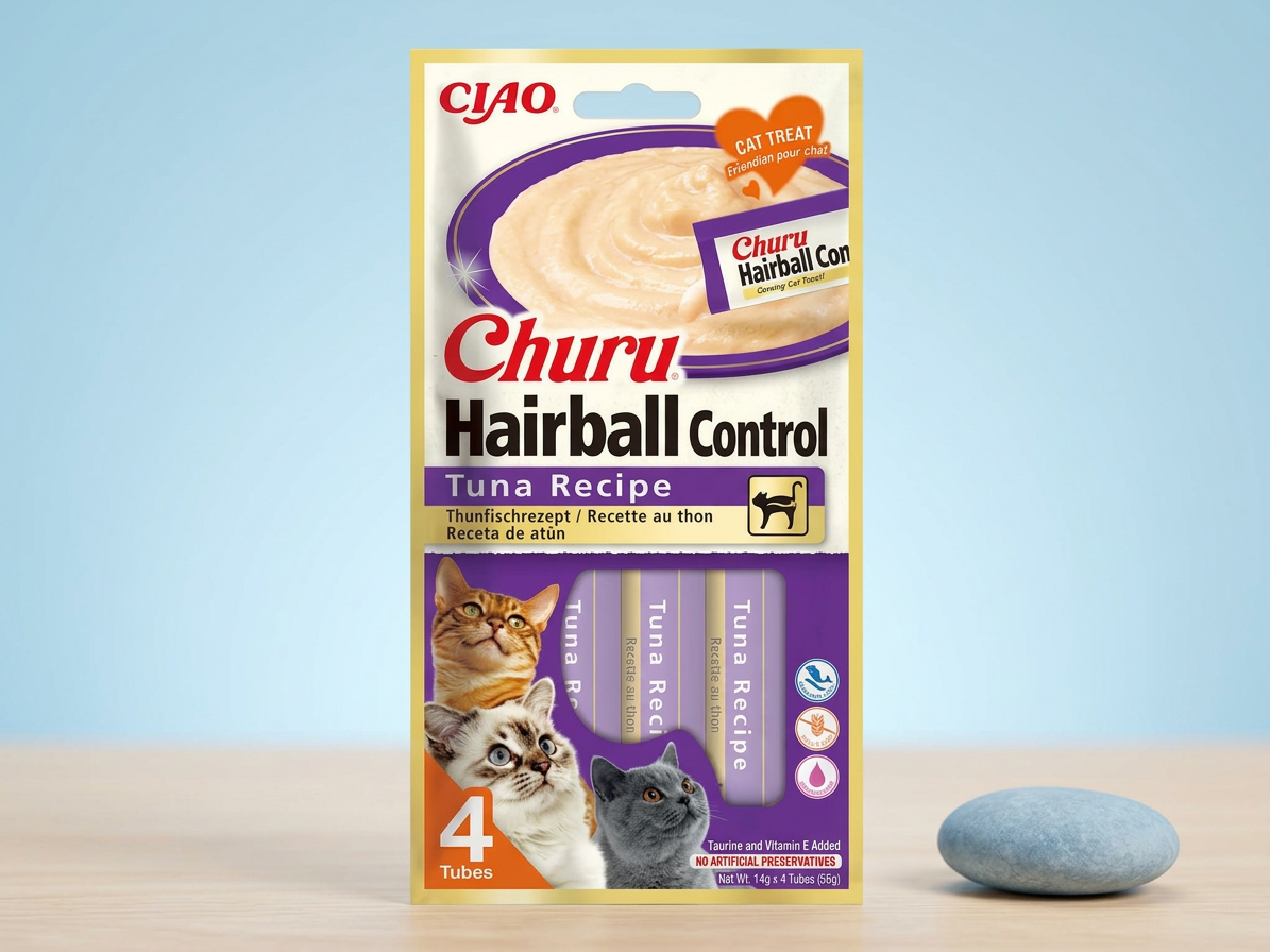 Churu Cat Hairball masové pyré - tuňák 4x14g