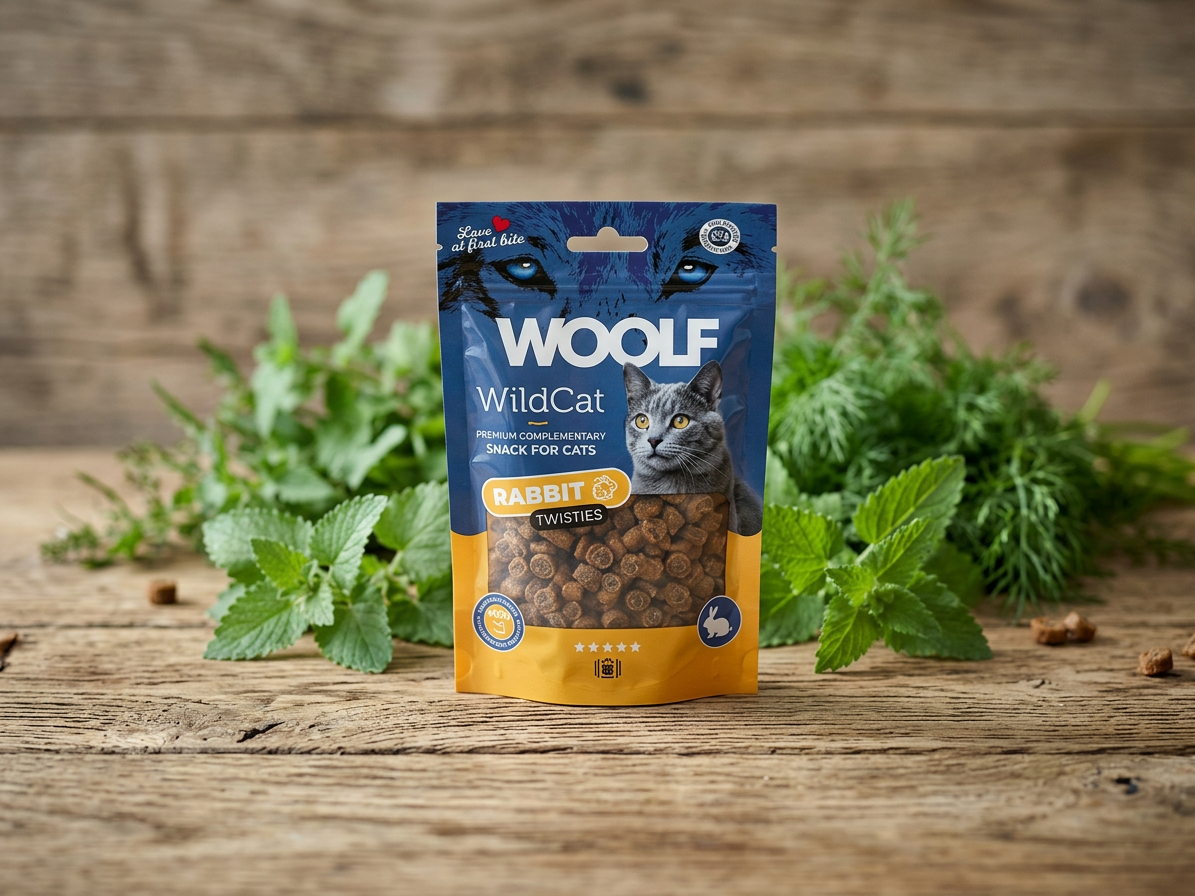 Pamlsek pro kočky WOOLF WildCat Twisties Snack Rabbit, 50 g