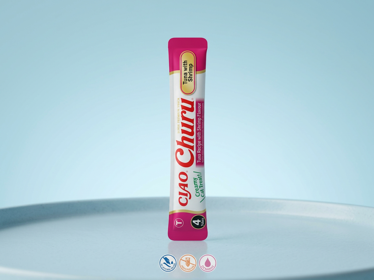 Churu cat masové pyré - tuňák, krevety 56g