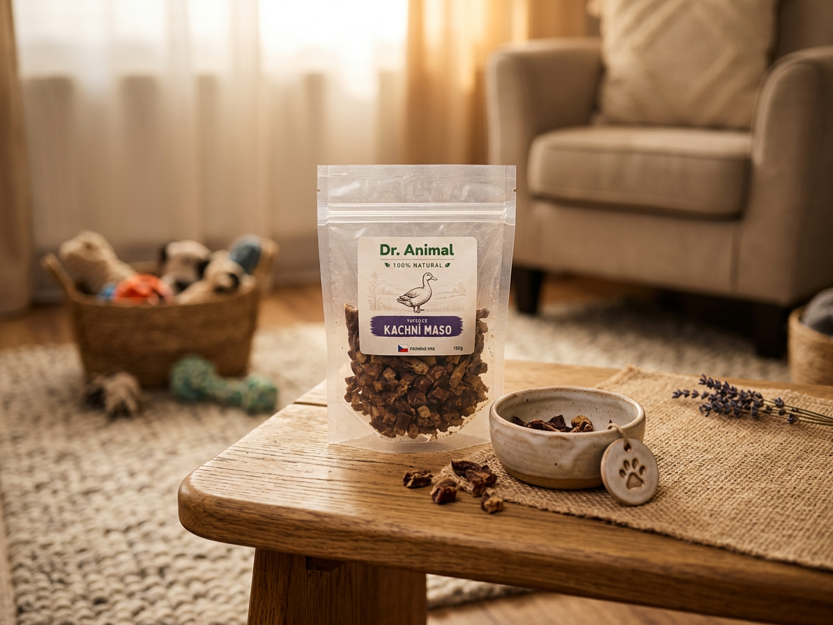Pamlsek pro psy a kočky Dr. Animal pochoutka Kachní maso kousky, 100 g