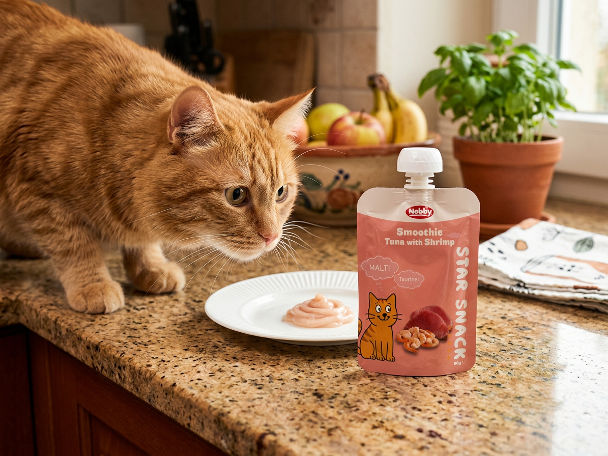 Kapsička pro kočky Nobby StarSnack SMOOTHIE tuňák s krevetami a sladem, cca 90 g