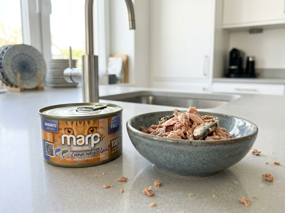 Marp Holistic Plus konzerva pro kočky – Tuňák se sardinkami a borůvkami v želé 70g