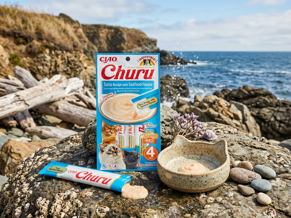 Churu cat masové pyré - tuňák, mořské plody 56g