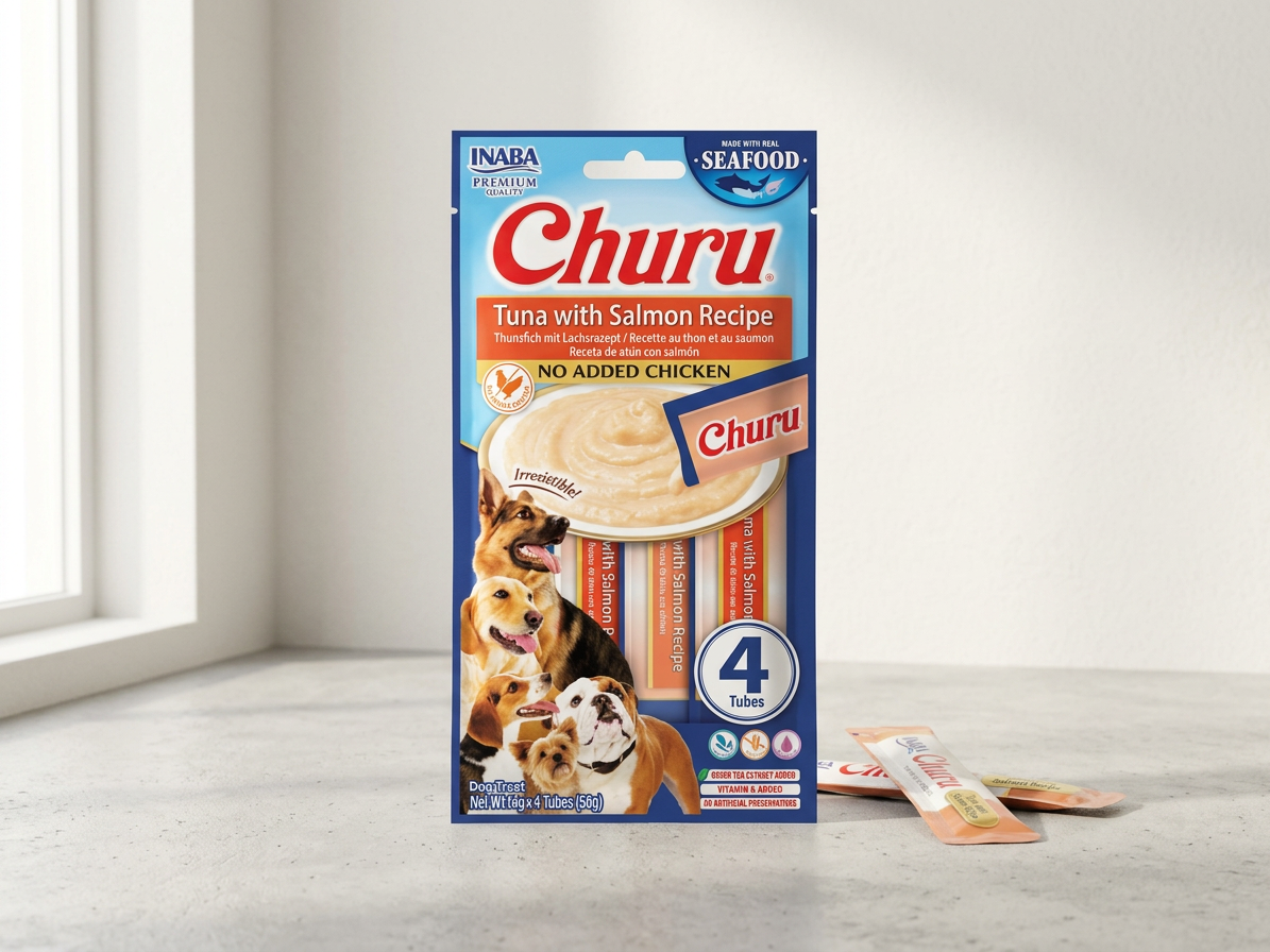 Pamlsek pro psy Inaba Churu dog snack tuňák s lososem, 4x14 g