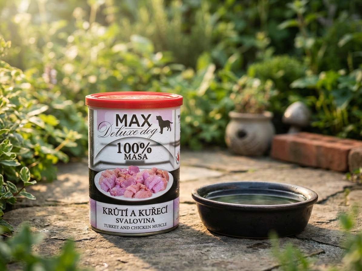 MAX Deluxe Dog krůtí a kuřecí svalovina, konzerva 400 g