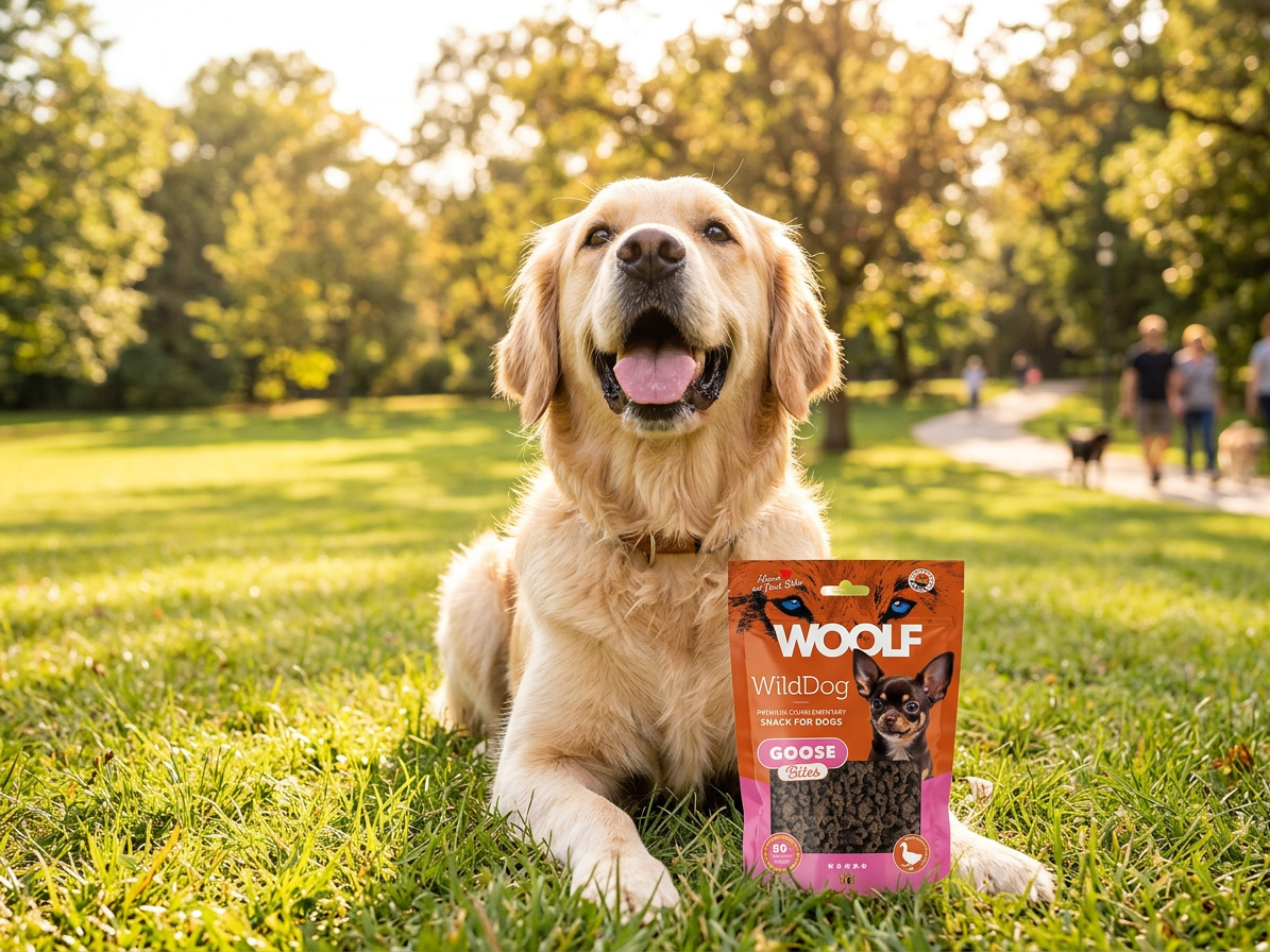 Pamlsek pro psy WOOLF WildDog poch. Bites Soft Goose, 100 g
