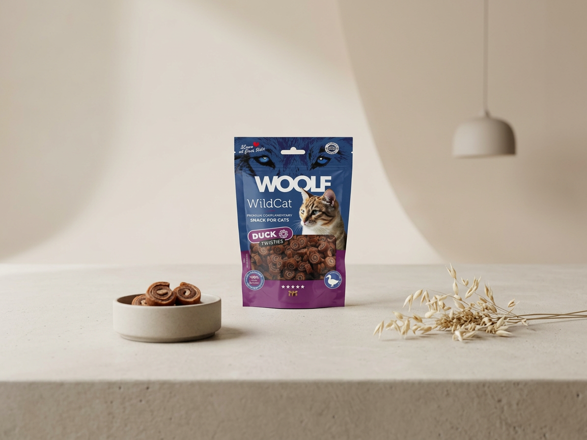 Pamlsek pro kočky WOOLF WildCat Twisties Snack Duck, 50 g