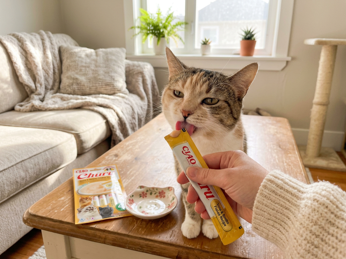 Churu cat masové pyré - tuňák, tuňákové kousky 56g