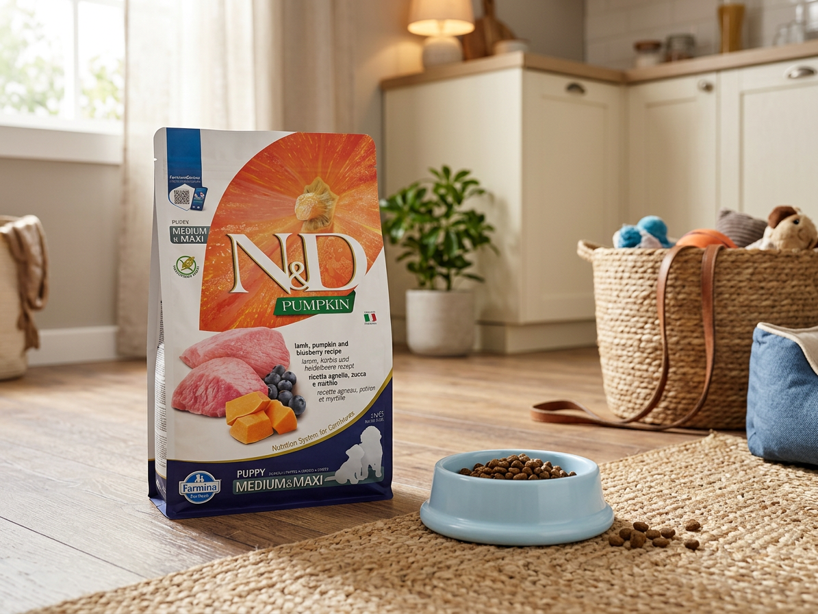 N&D Puppy Medium & Maxi Grain Free s jehněčím, dýní a borůvkami 2,5 kg
