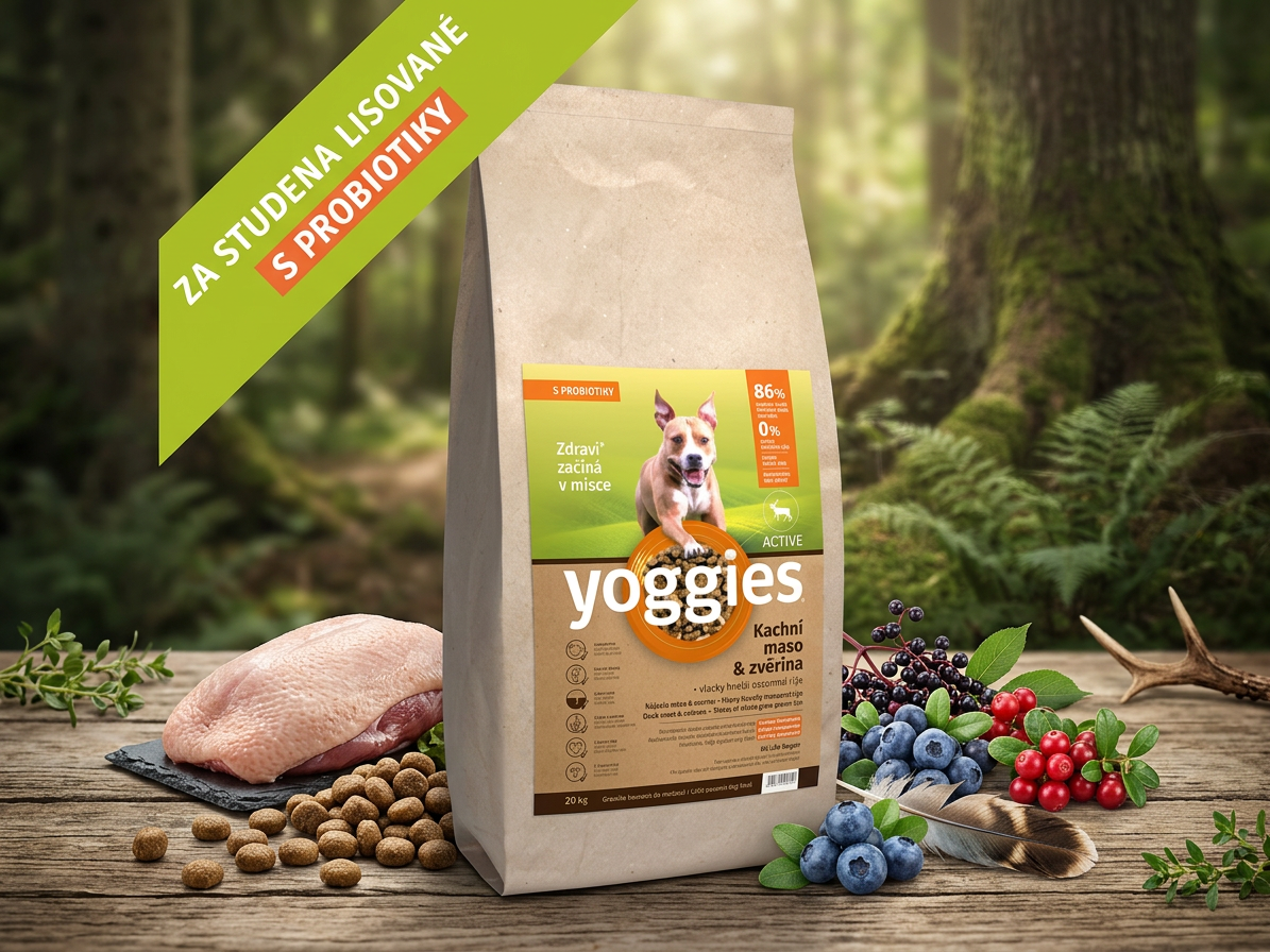 Yoggies Active kachna a zvěřina lisované za studena 20 kg