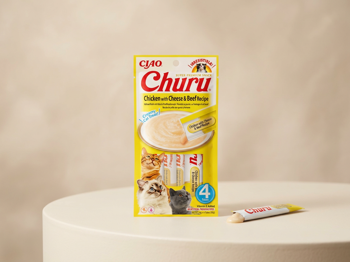 Churu cat masové pyré - kuře, hovězí a sýr 56g