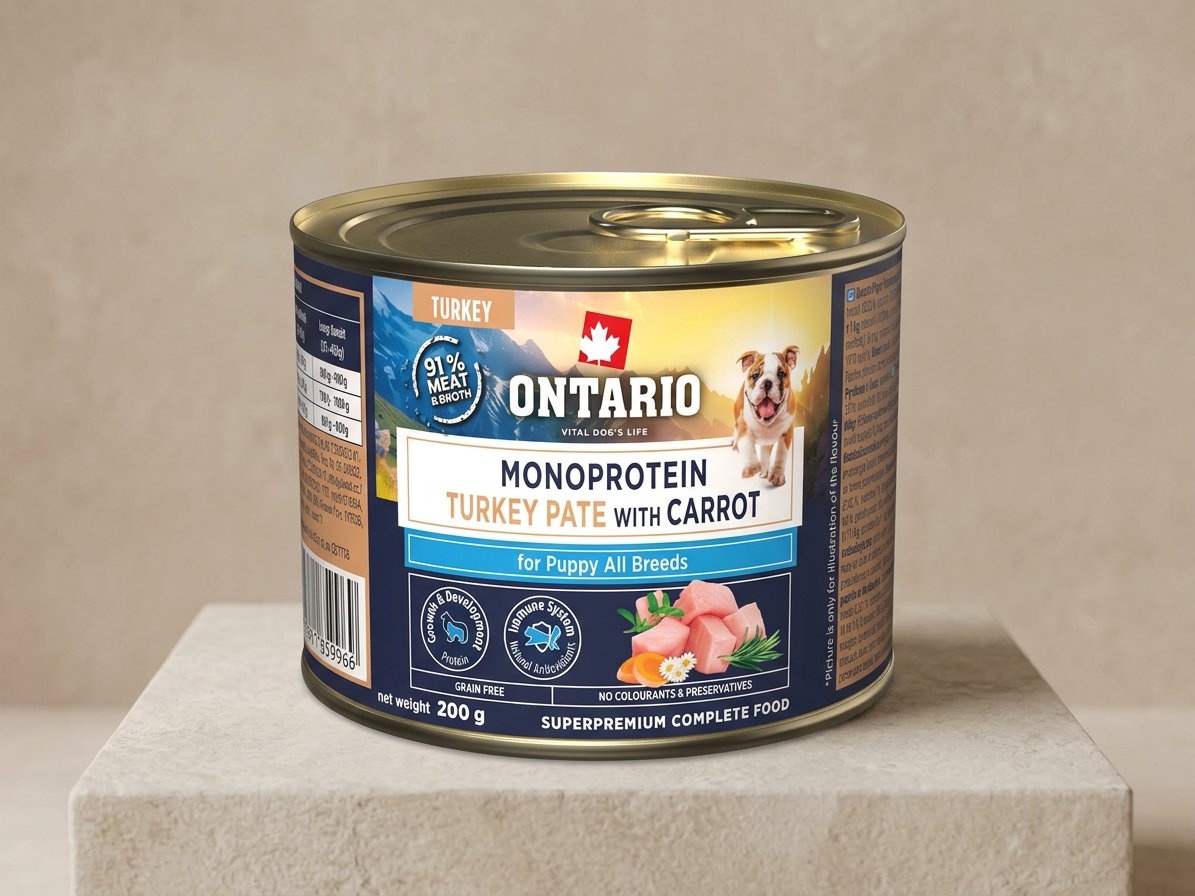 Konzerva Ontario Puppy monoprotein krůtí pate s mrkví 200g
