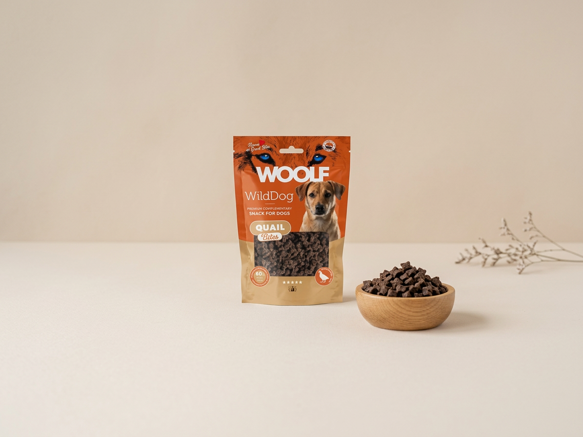 Pamlsek pro psy WOOLF WildDog poch. Bites Soft Quail, 100 g