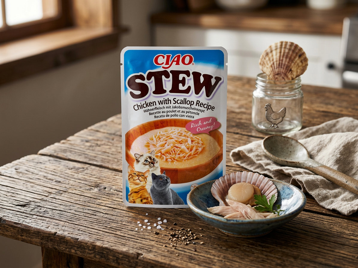 Churu Cat Stew kuře a hřebenatky – doplňkové krmivo 40 g