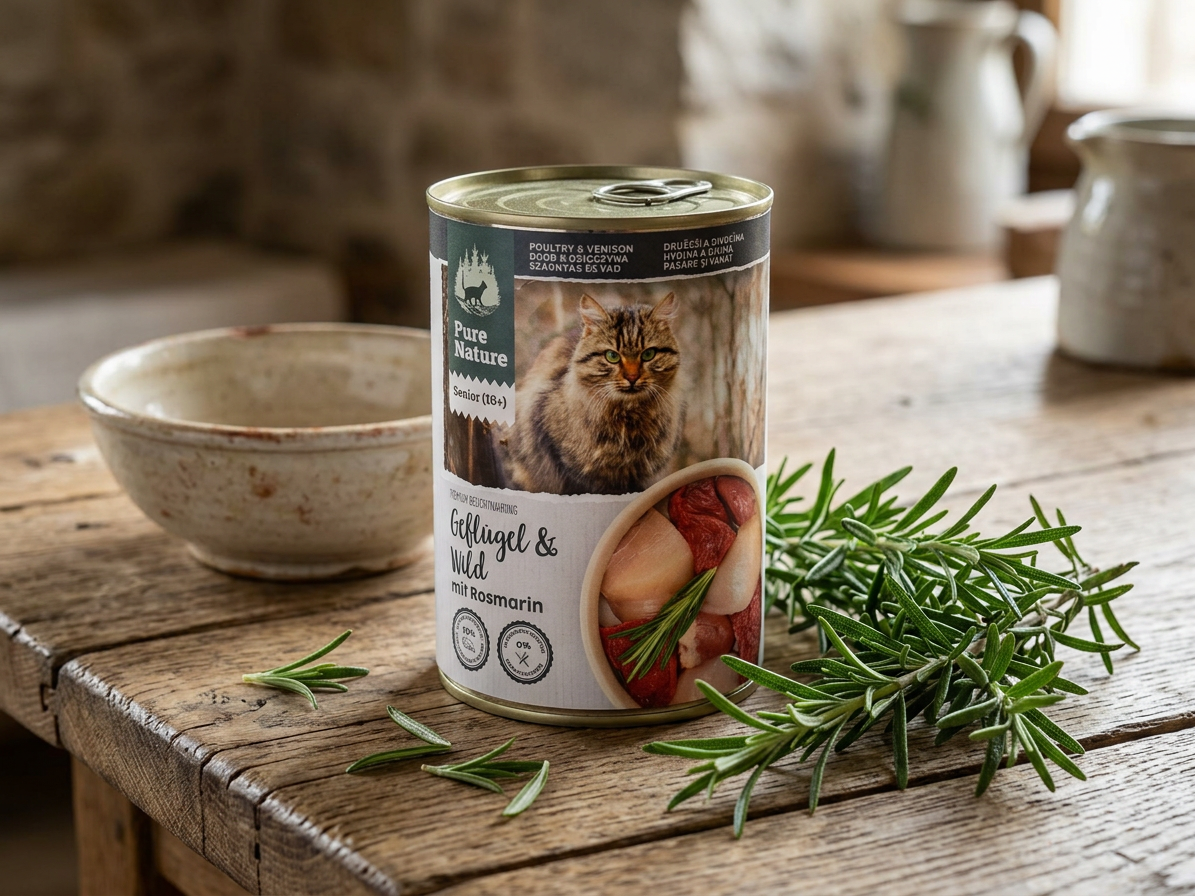 Pure Nature Cat Senior konzerva Drůbeží a Zvěřina s rozmarýnem 400g