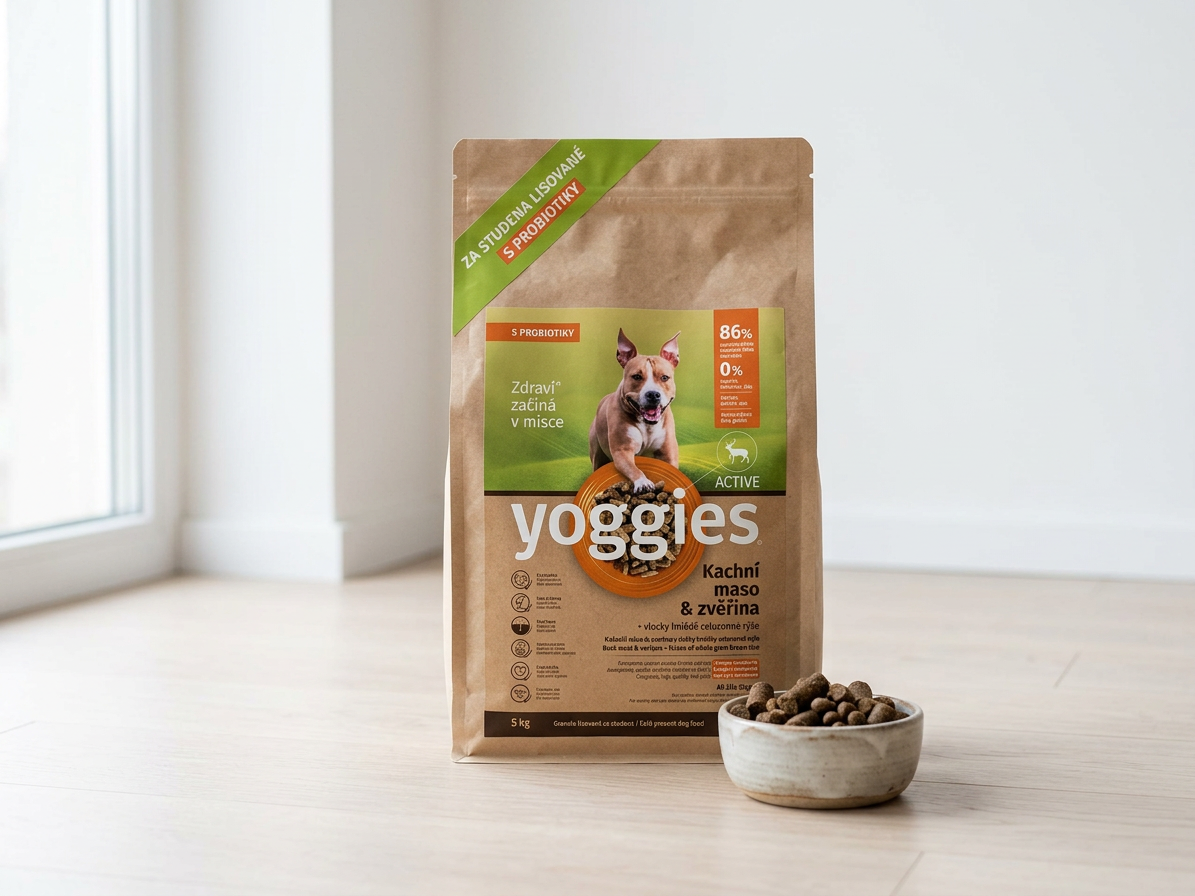 Yoggies Active kachna a zvěřina – lisované granule pro psy 5 kg