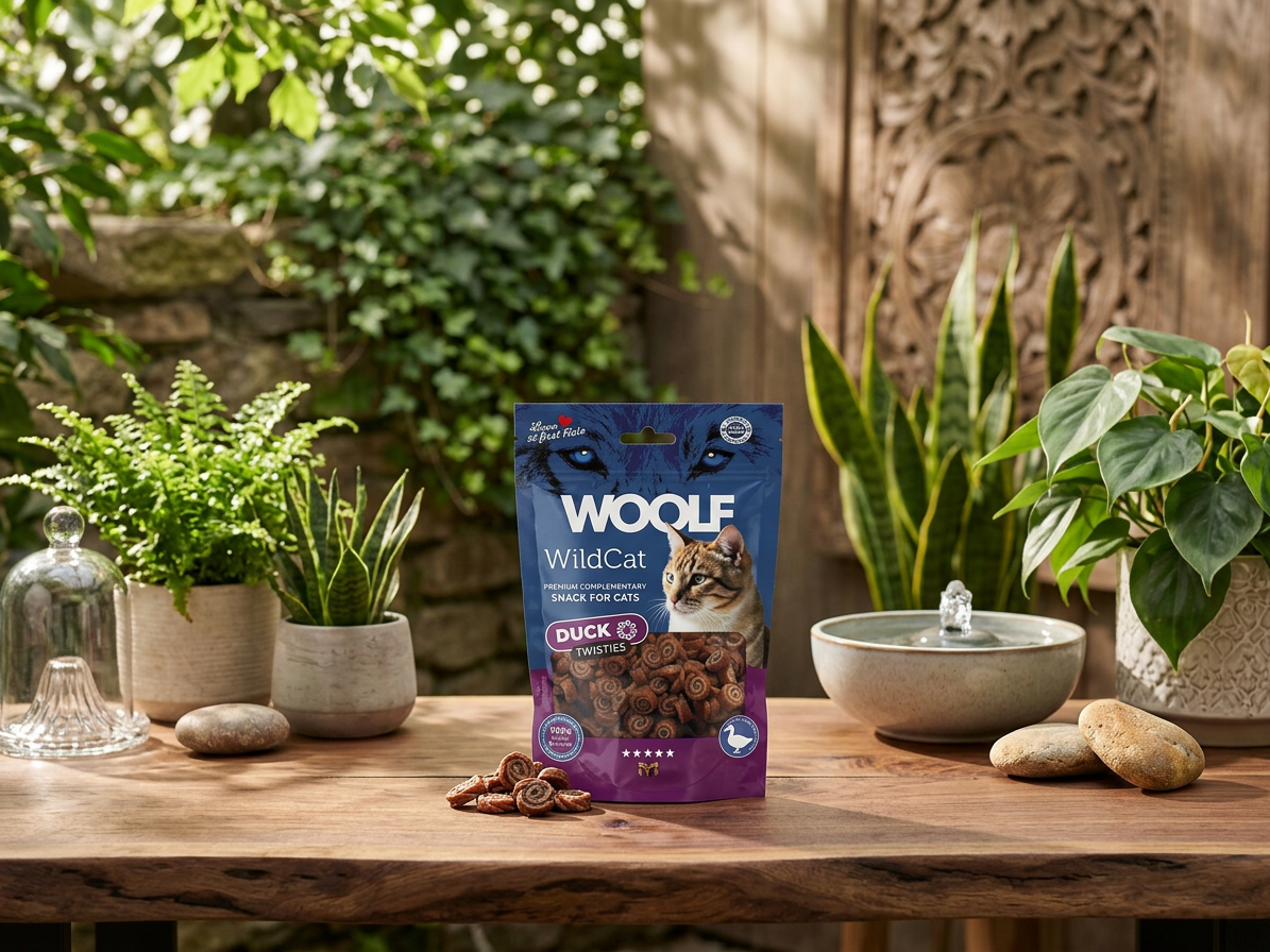 Pamlsek pro kočky WOOLF WildCat Twisties Snack Duck, 50 g