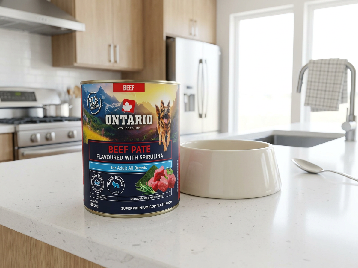 Konzerva Ontario Adult hovězí pate s příchutí spirulíny 800g