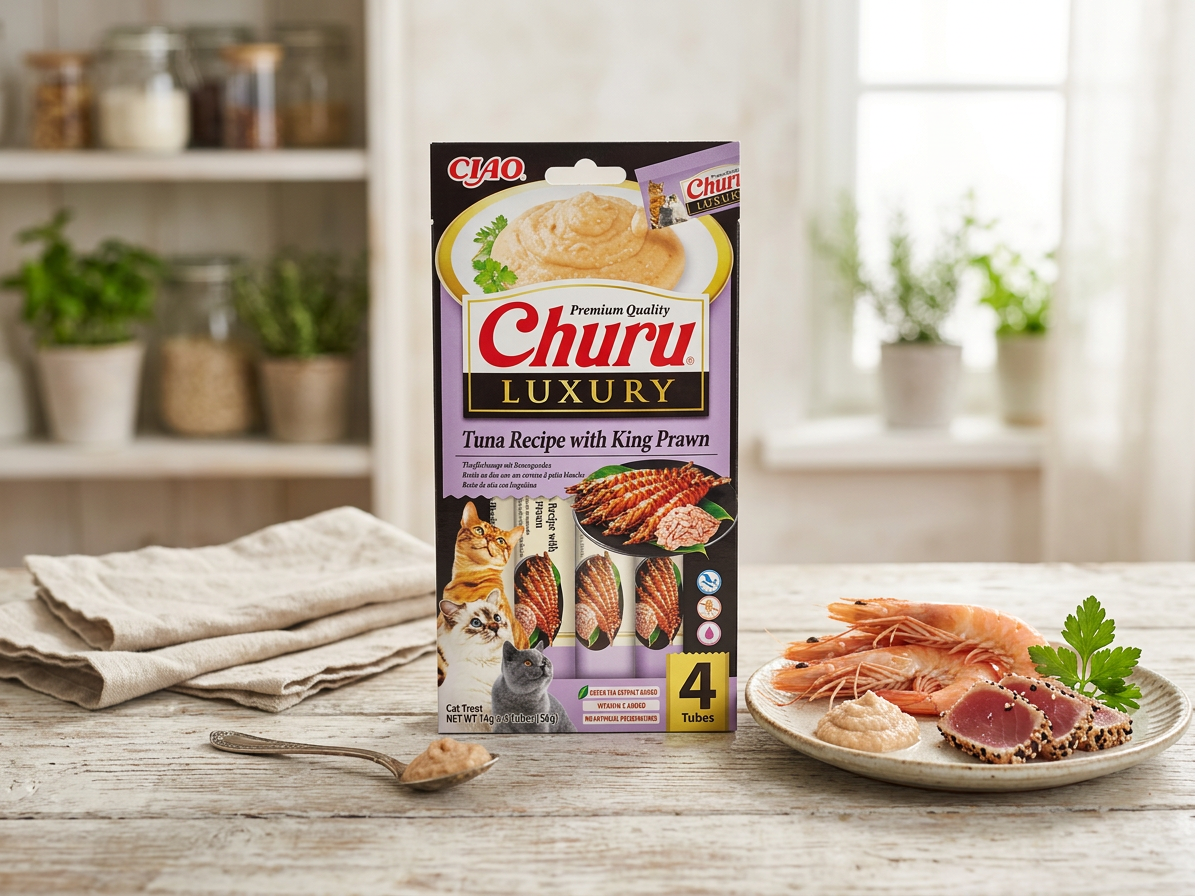 Inaba Churu Cat Luxury tuňák s královskými krevetami 4x 14g