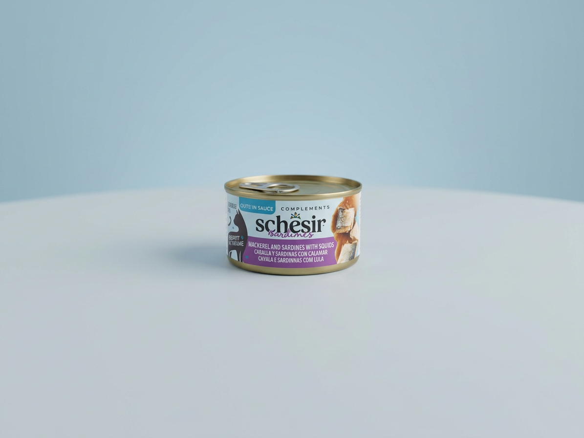 Konzerva pro kočky Schesir Cat Makrela,sardinky,kalamáry v omáč., 70 g
