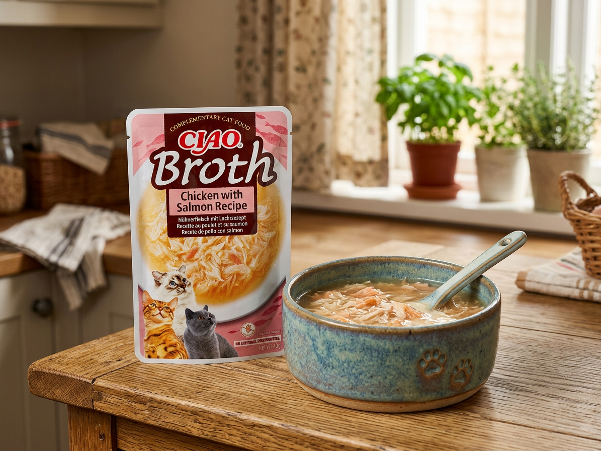 Churu Cat Broth kuře s lososem – doplňková kapsička 40 g